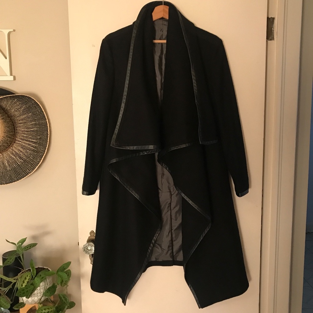 Custom Designed & Tailored Wool / Leather Coat, Size M - Picture 8 of 13
